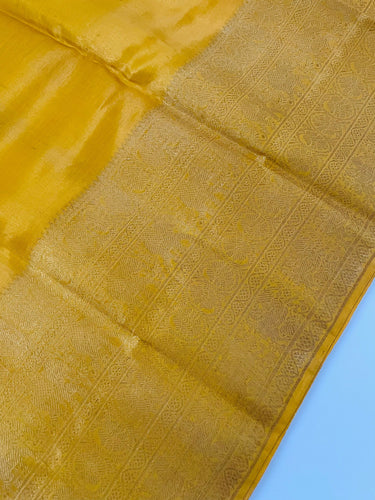 Kanchipuram Tissue Silk Saree | Yellow Gold | Pure Zari | Pure Silk | Handwoven | Ships from California | Pushpam - ShopNaya Exclusive